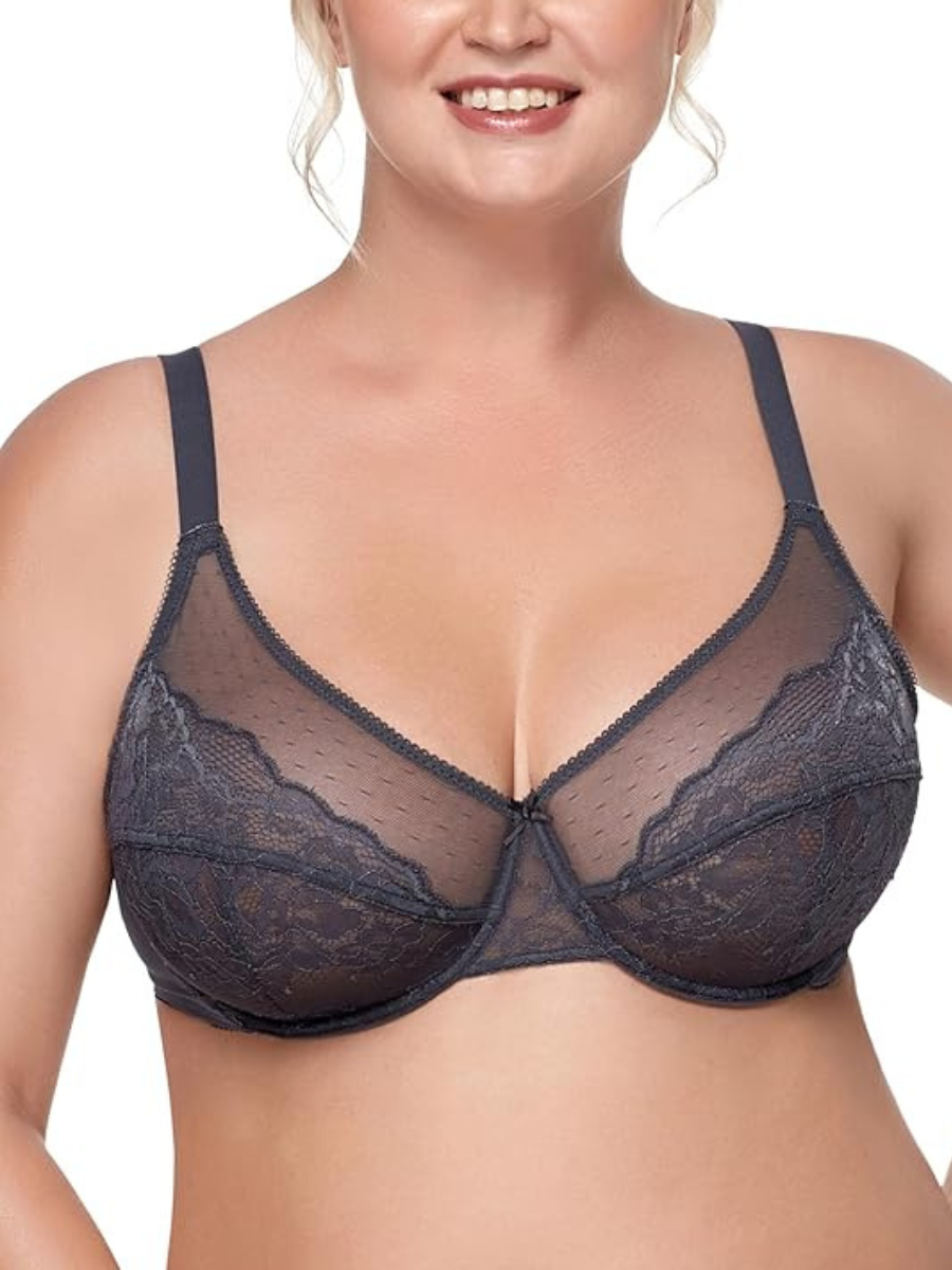 Minimizer Bra Lace With Full Coverage With Wide Strap Underwire Support-Secret Slim Wear