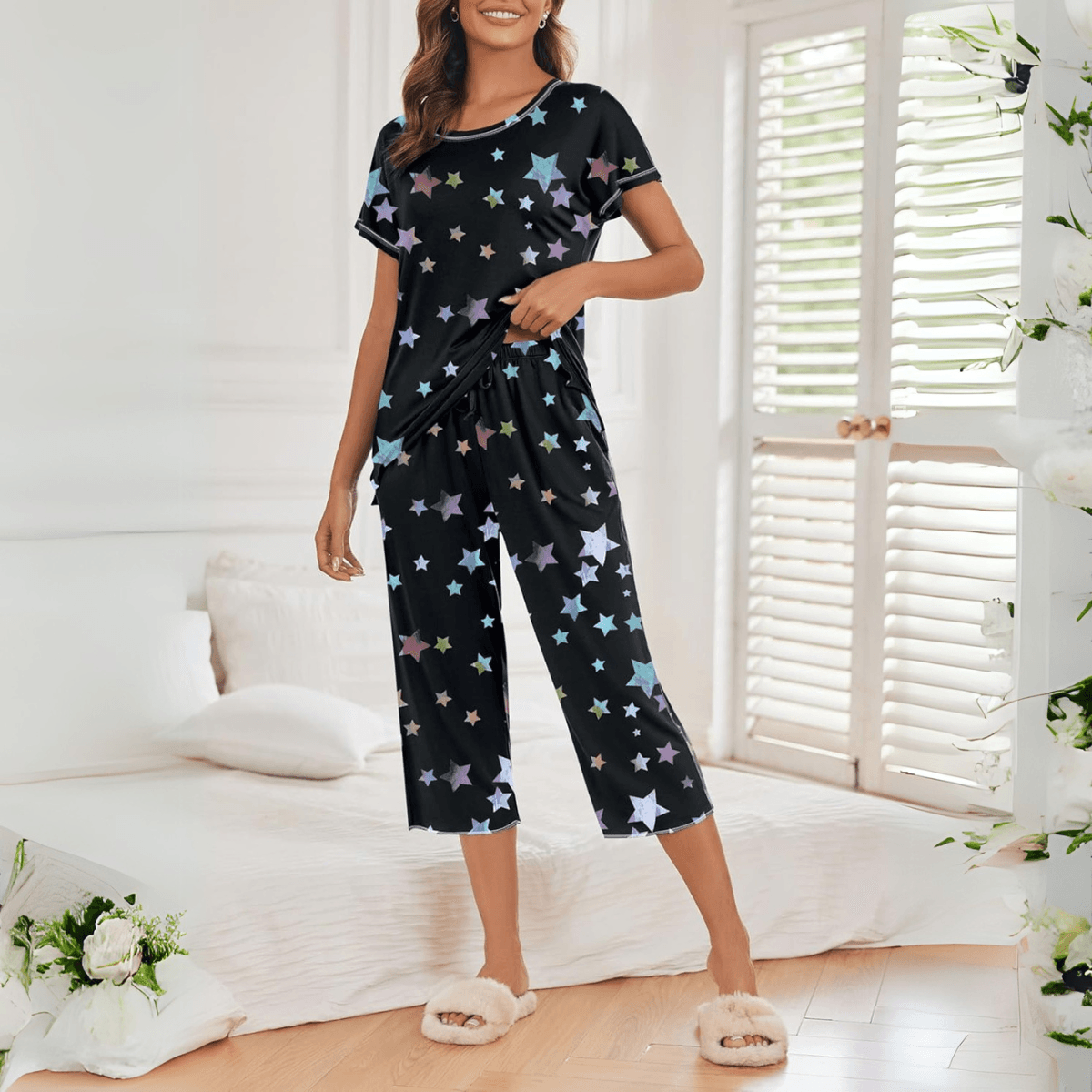 Star Printed Pajama Set – Comfortable and Stylish Sleepwear Set-Secret Slim Wear