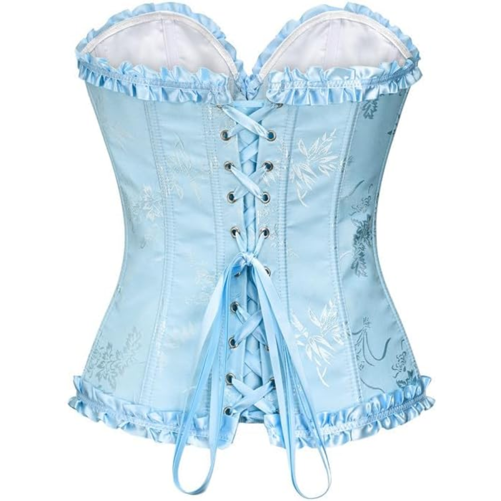 Floral Lace Up Push Up Overbust Corset Top for Women