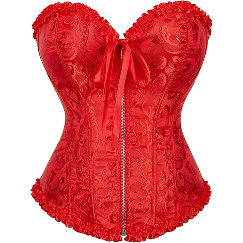 Satin Lace Up Floral Overbust Corset Top for Women