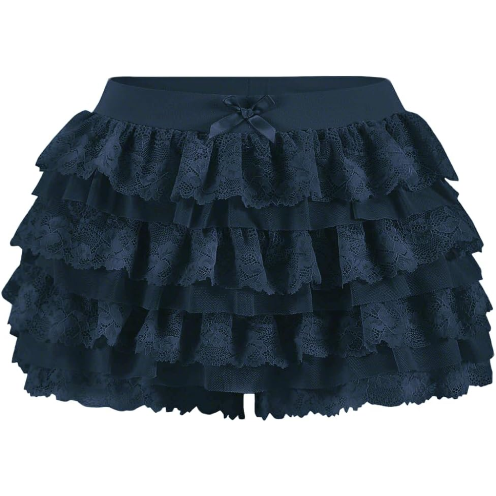 Lolita Inspired Ruffle Shorts with Lace Layered and Pumpkin Silhouette for Women