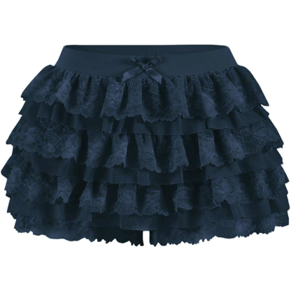 Lolita Inspired Ruffle Shorts with Lace Layered and Pumpkin Silhouette for Women
