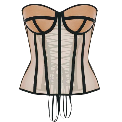 Mesh Lace Up Steel Boned Overbust Corset Top for Women