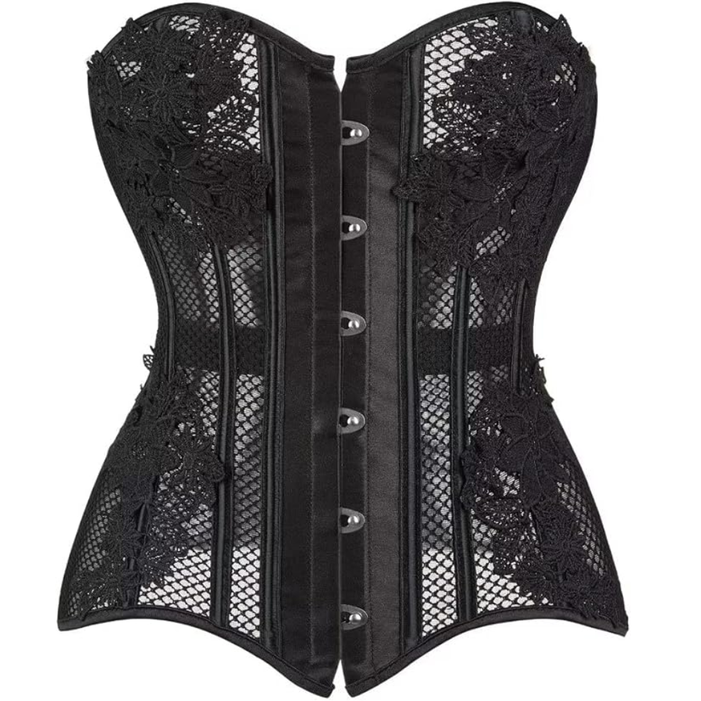 Satin Lace Up Overbust Corset Top for Women