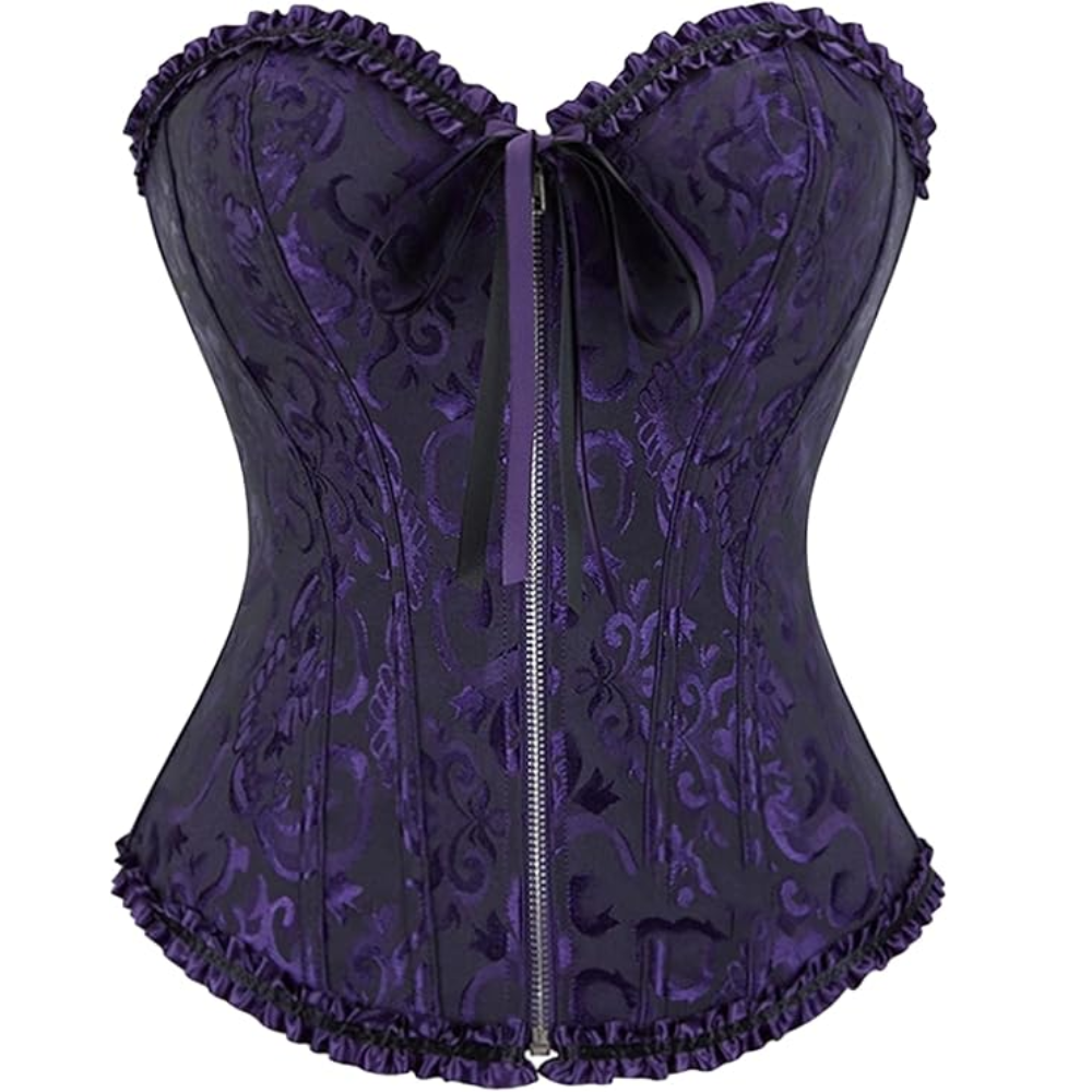 Satin Lace Up Floral Overbust Corset Top for Women