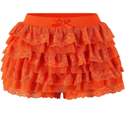 Lolita Inspired Ruffle Shorts with Lace Layered and Pumpkin Silhouette for Women