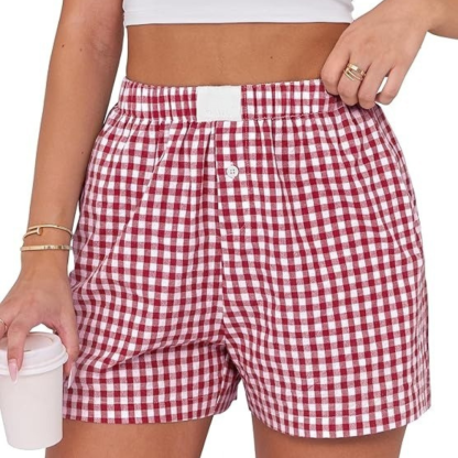 Women Gingham Plaid Boxer Lounge Shorts
