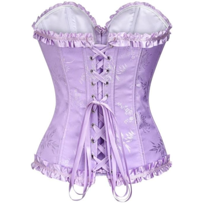 Floral Lace Up Push Up Overbust Corset Top for Women