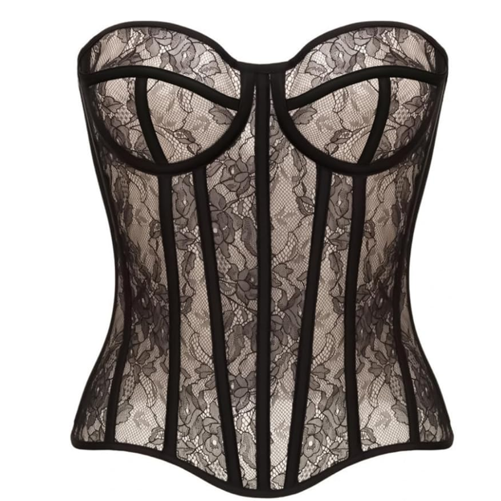 Mesh Lace Up Steel Boned Overbust Corset Top for Women