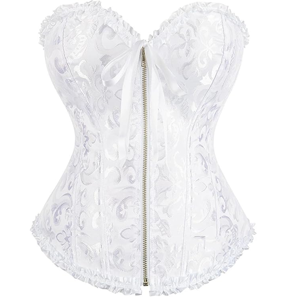 Satin Lace Up Floral Overbust Corset Top for Women