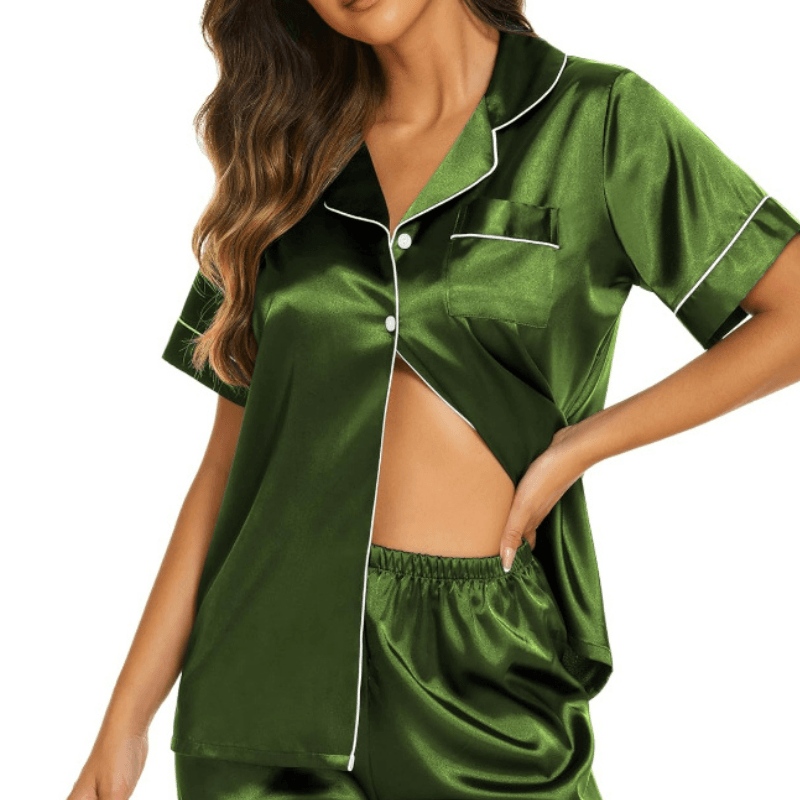 Satin Short Sleeve Set – Comfortable and Stylish Pajama Set-Secret Slim Wear