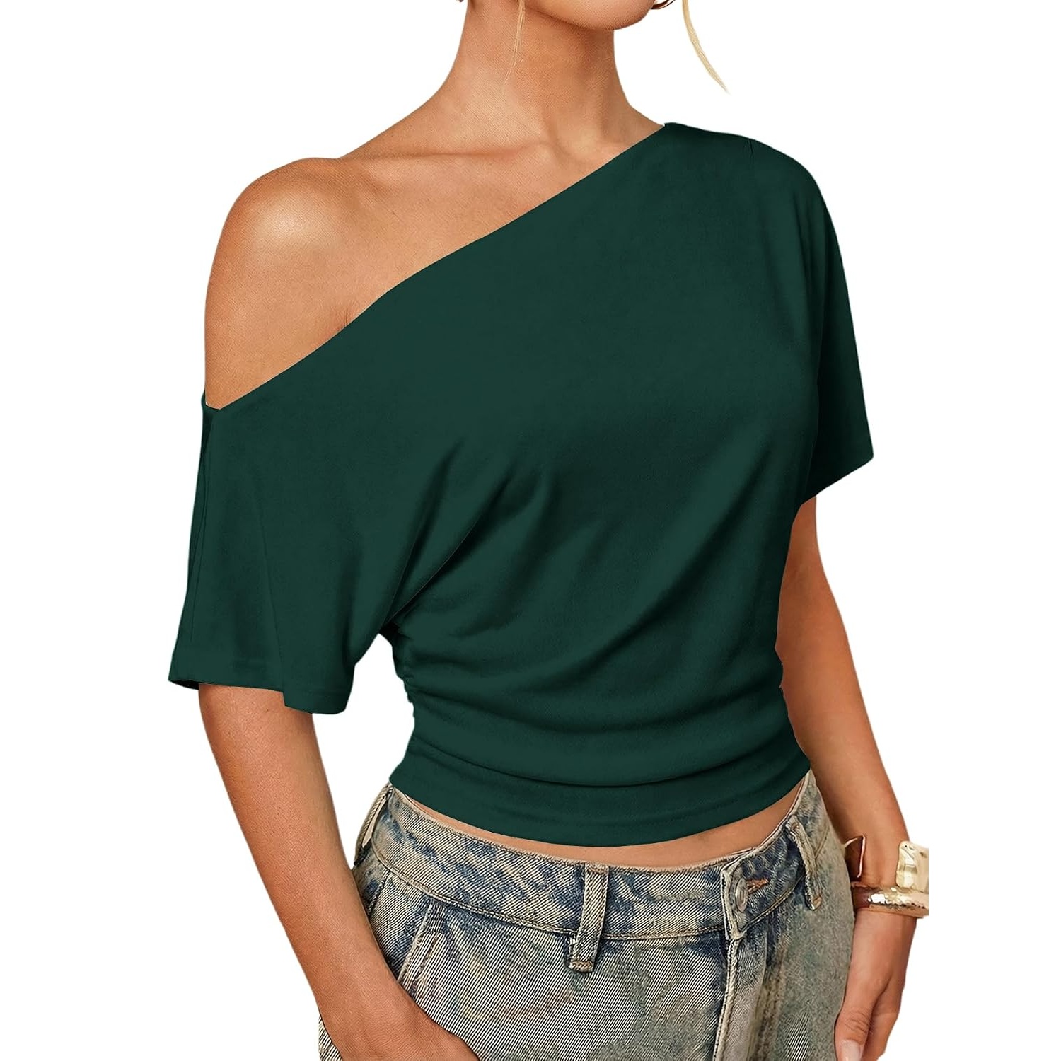 Asymmetrical Crop Sleeve Top For Women