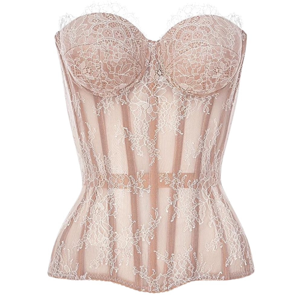 Mesh Lace Up Steel Boned Overbust Corset Top for Women