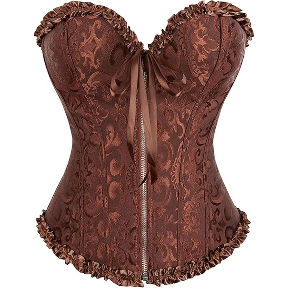 Satin Lace Up Floral Overbust Corset Top for Women