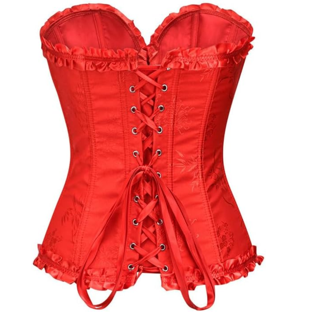 Floral Lace Up Push Up Overbust Corset Top for Women