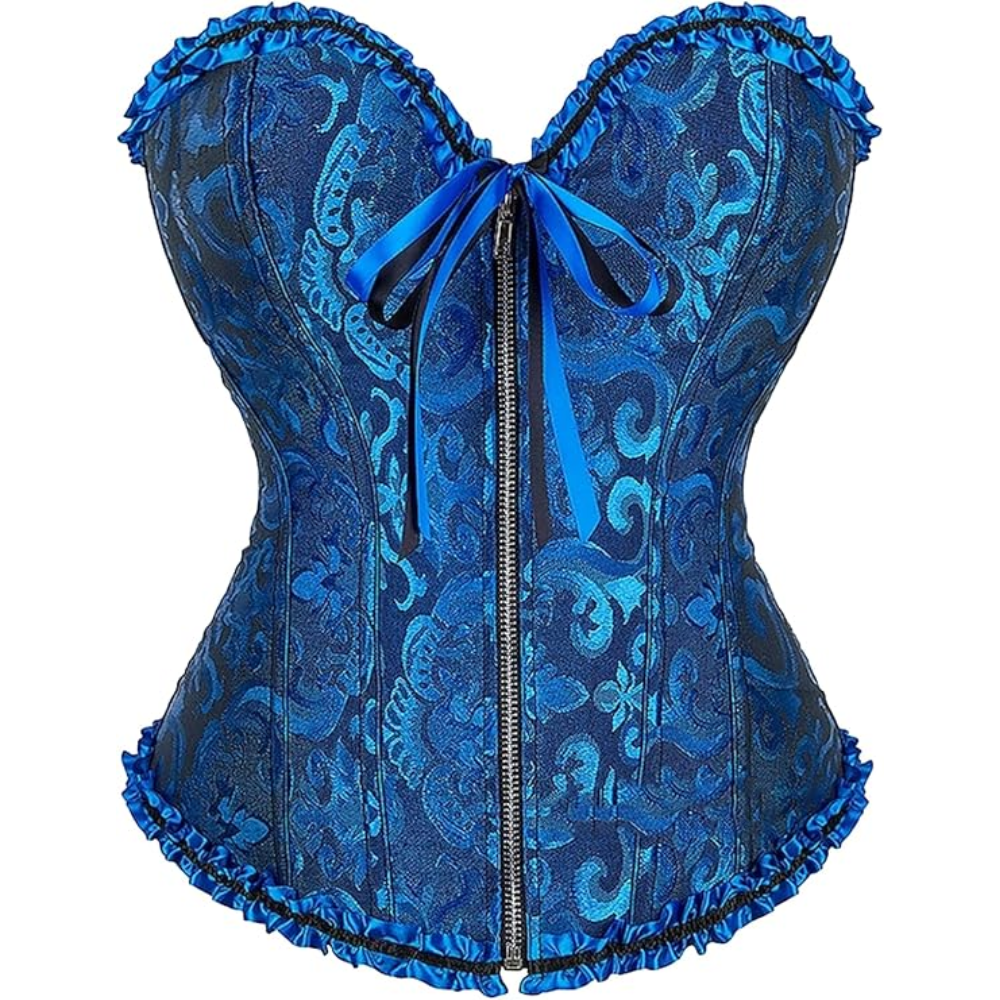 Satin Lace Up Floral Overbust Corset Top for Women