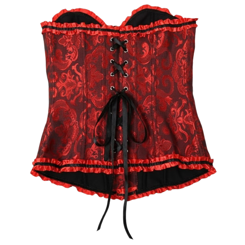 Satin Floral Lace Up Overbust Corset For Women