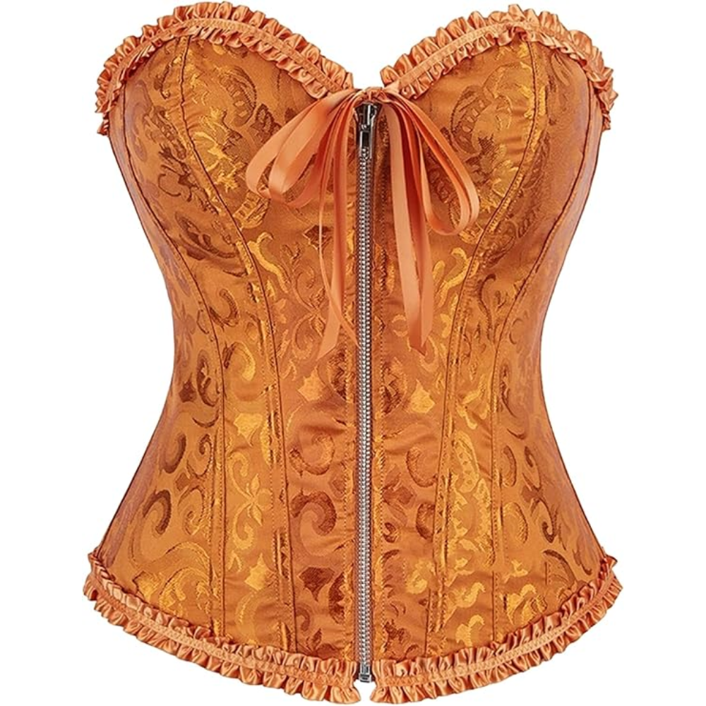 Satin Lace Up Floral Overbust Corset Top for Women