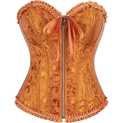 Satin Lace Up Floral Overbust Corset Top for Women