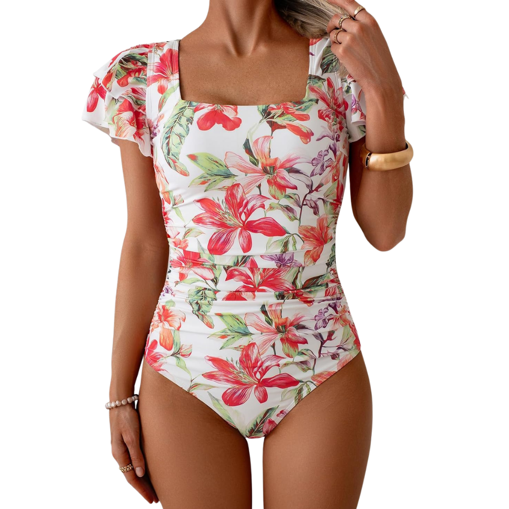 Ruffle Square Tummy Control One Piece Swimsuit
