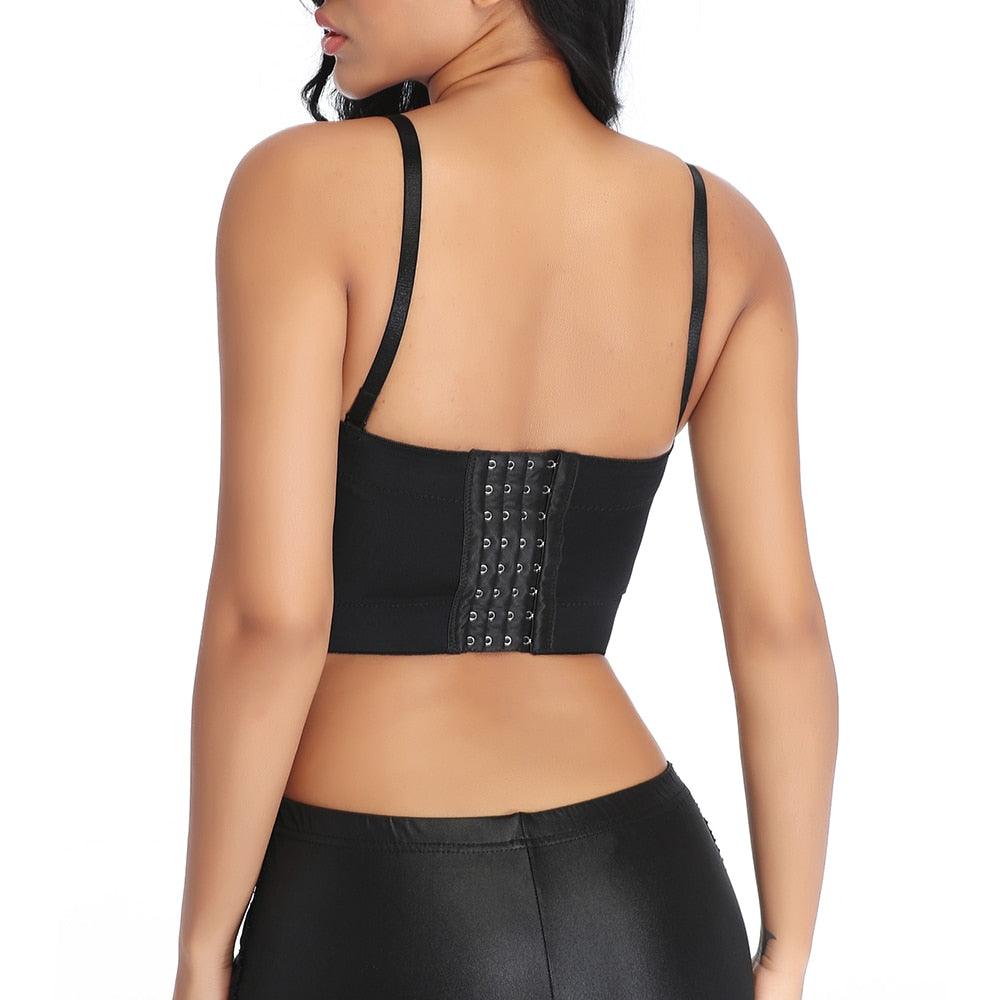 Women's Corset Black PU Leather Crop Top-Secret Slim Wear