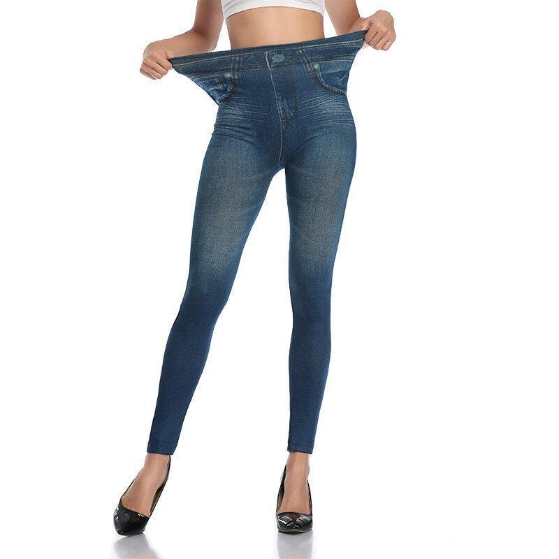 Faux Denim Jeans Leggings – Stylish High Waist Fit-Secret Slim Wear