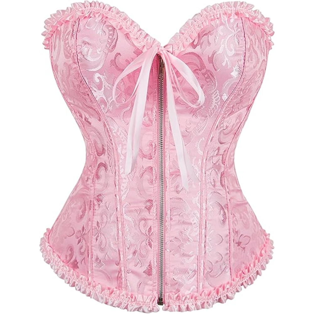 Satin Lace Up Floral Overbust Corset Top for Women