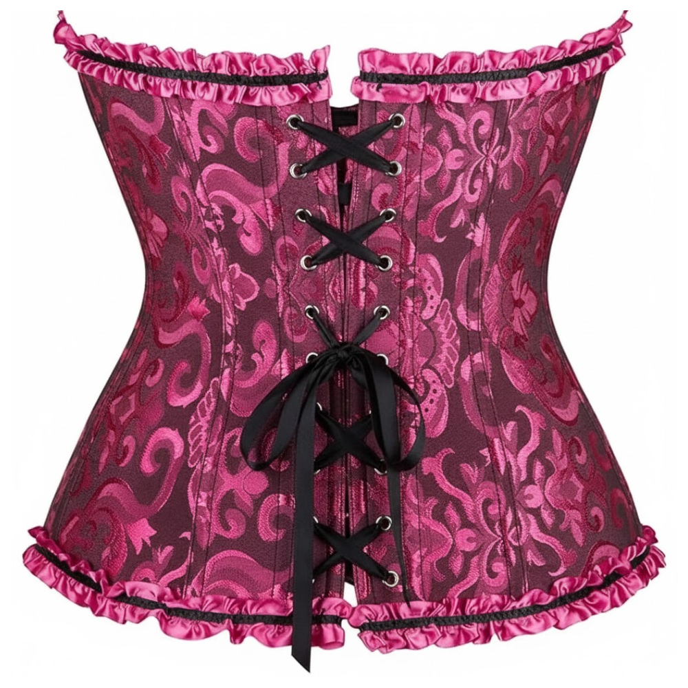 Satin Floral Lace Up Overbust Corset For Women