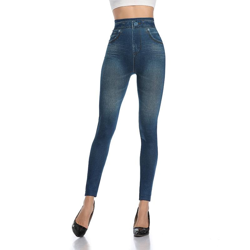 Faux Denim Jeans Leggings – Stylish High Waist Fit-Secret Slim Wear