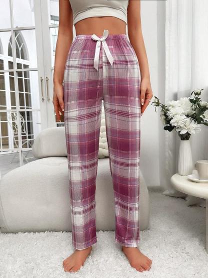 Drawstring Plaid Print Sleepwear – Lounge Pants for Every Season-Secret Slim Wear