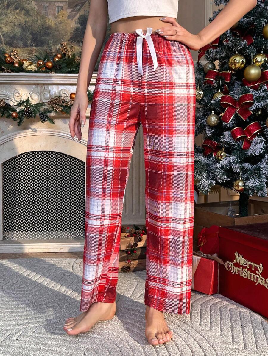 Drawstring Plaid Print Sleepwear – Lounge Pants for Every Season-Secret Slim Wear