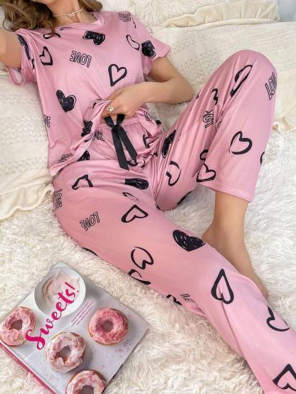 Cordate Printed Pajama Set – Comfortable Nightwear for Every Season-Secret Slim Wear