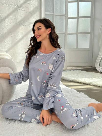 Moon Rainbow Pajama Set – Comfortable Sleepwear with Fun Design-Secret Slim Wear