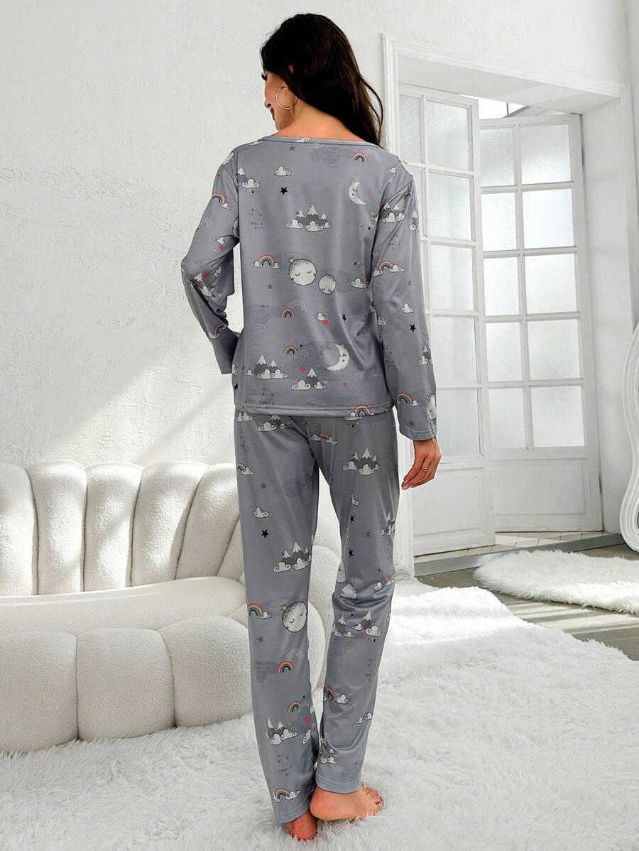 Moon Rainbow Pajama Set – Comfortable Sleepwear with Fun Design-Secret Slim Wear