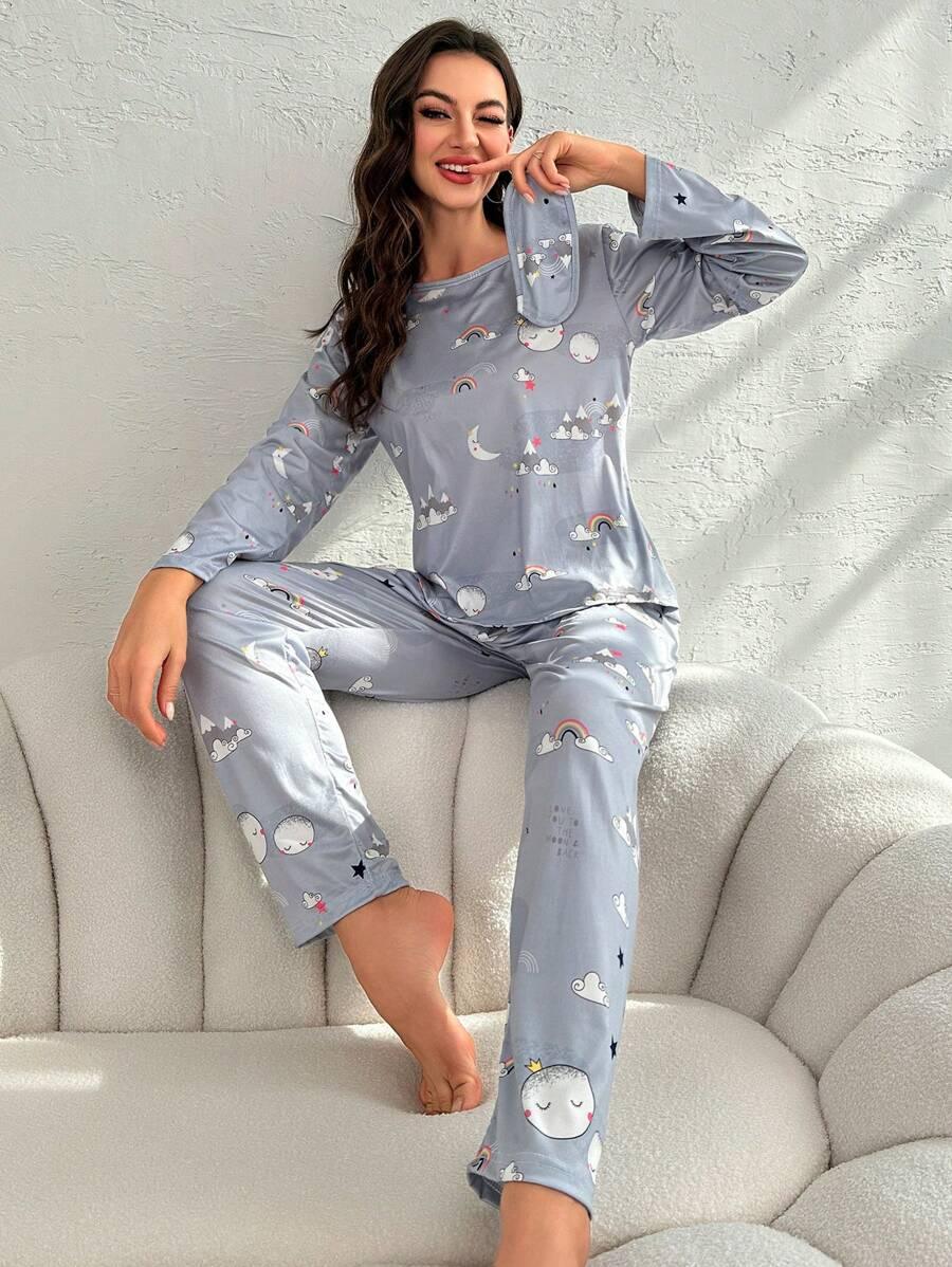 Moon Rainbow Pajama Set – Comfortable Sleepwear with Fun Design-Secret Slim Wear