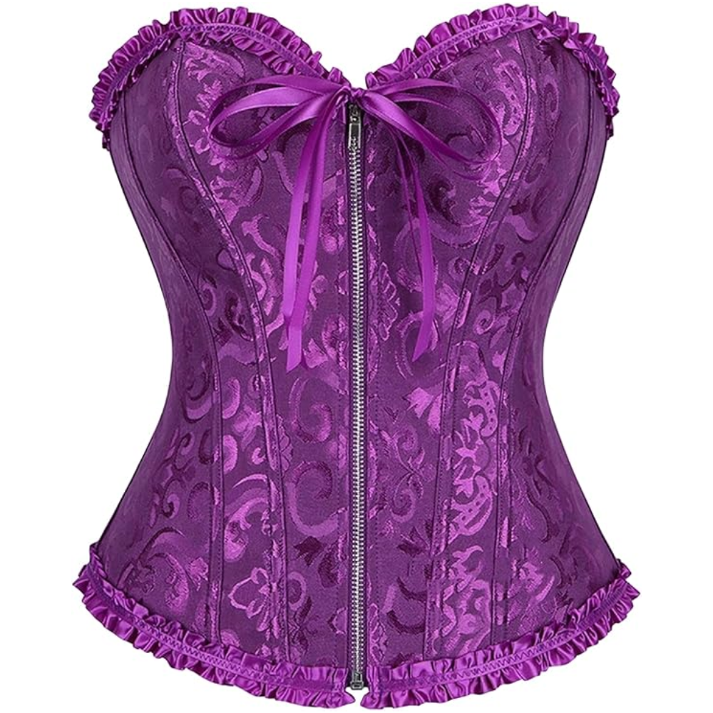 Satin Lace Up Floral Overbust Corset Top for Women