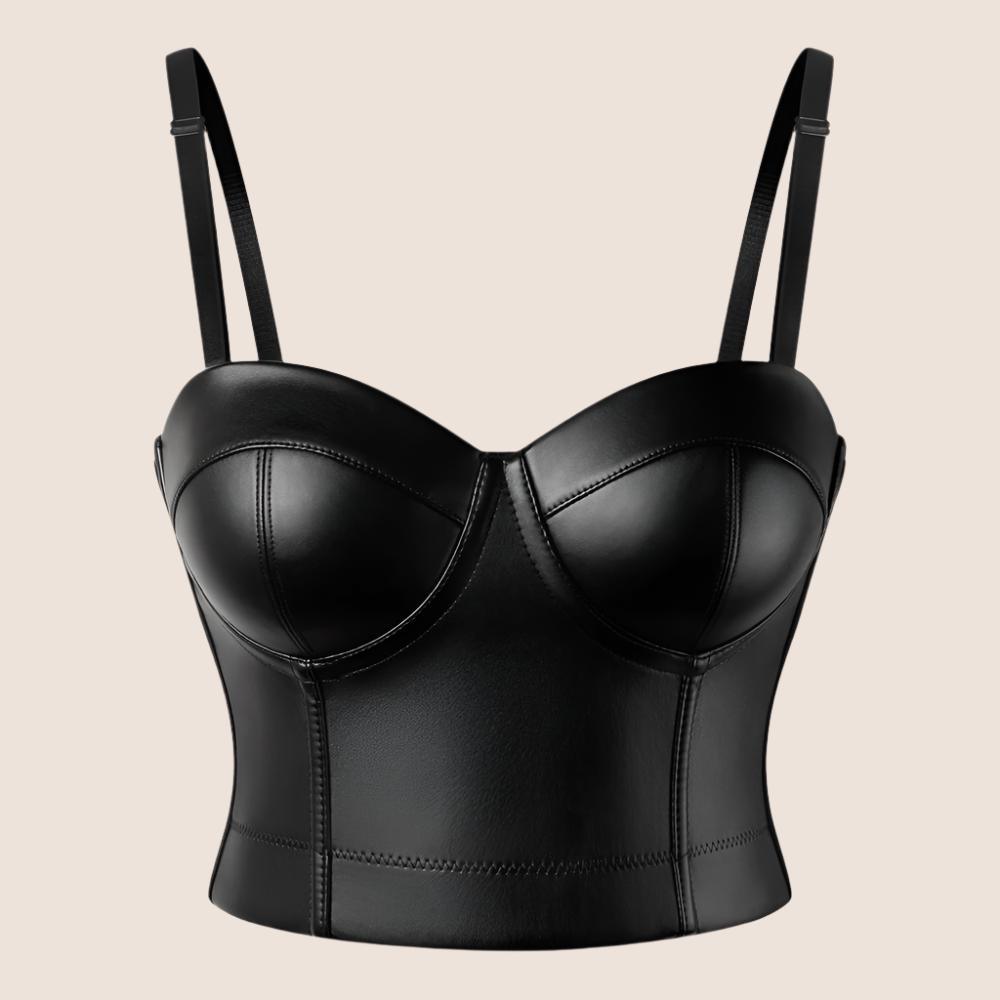 Women's Corset Black PU Leather Crop Top-Secret Slim Wear