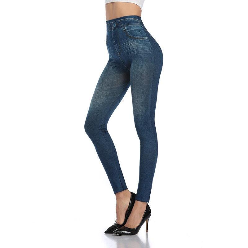 Faux Denim Jeans Leggings – Stylish High Waist Fit-Secret Slim Wear