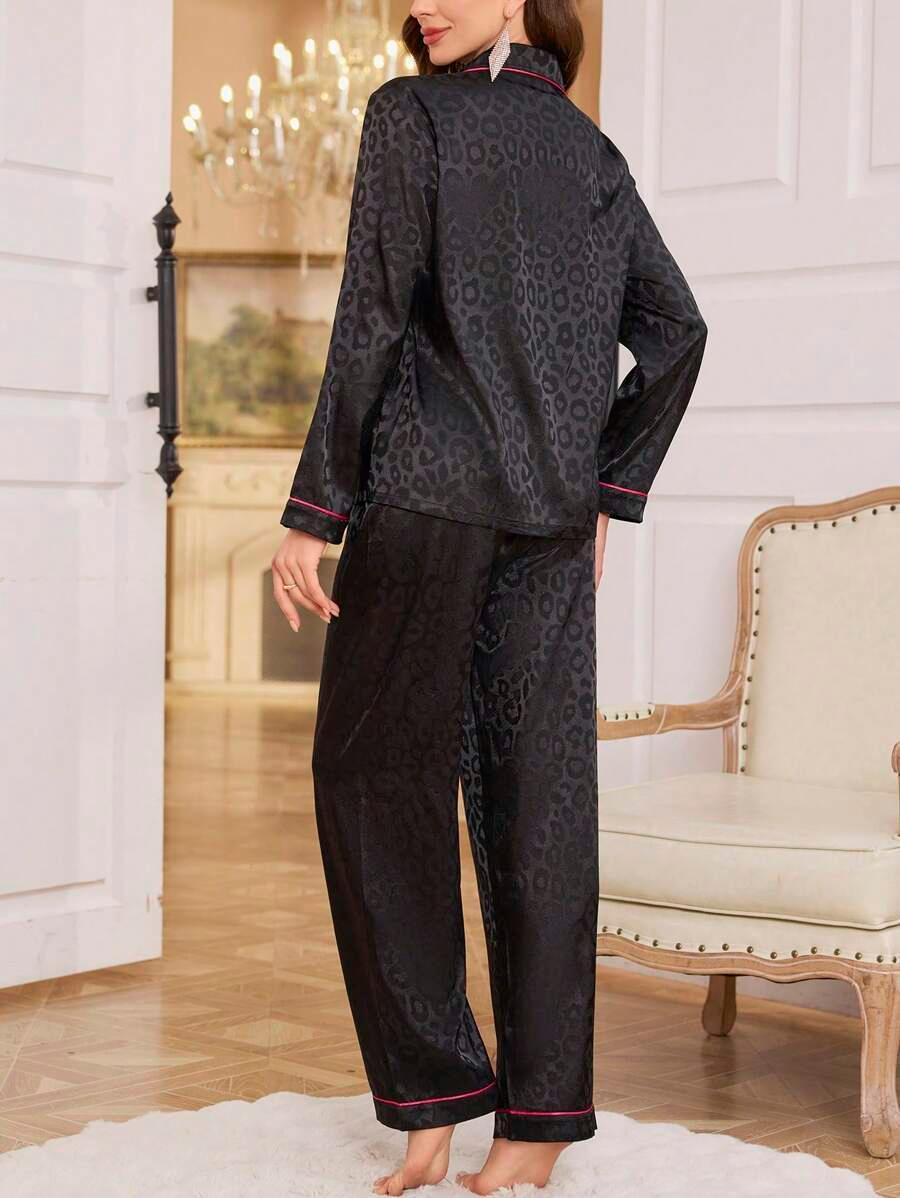 Contrast Patterned Satin Pajamas – Soft and Elegant Sleepwear Set-Secret Slim Wear