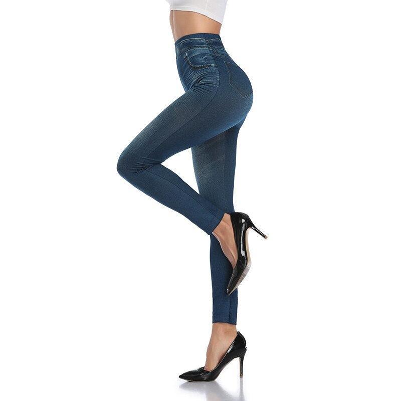 Faux Denim Jeans Leggings – Stylish High Waist Fit-Secret Slim Wear