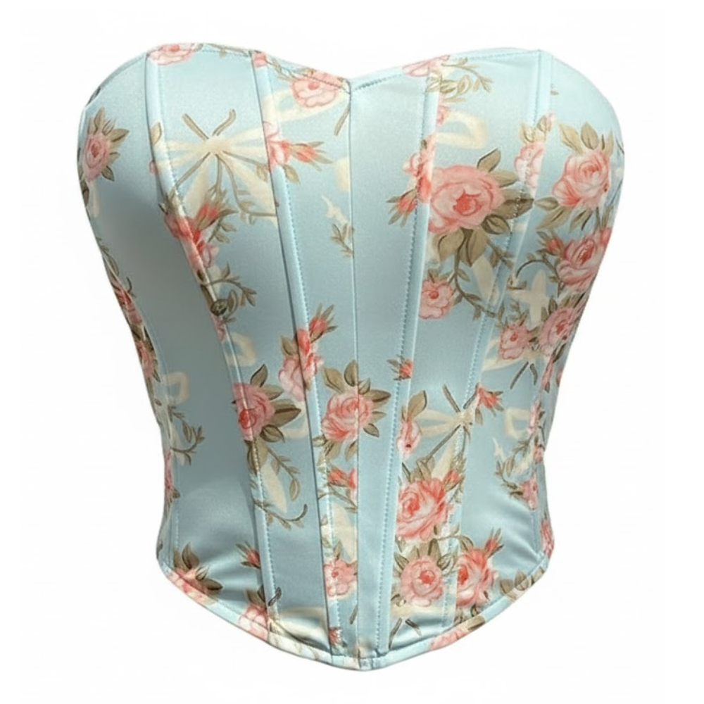 Floral Print Strapless Bustier Corset Top for Women