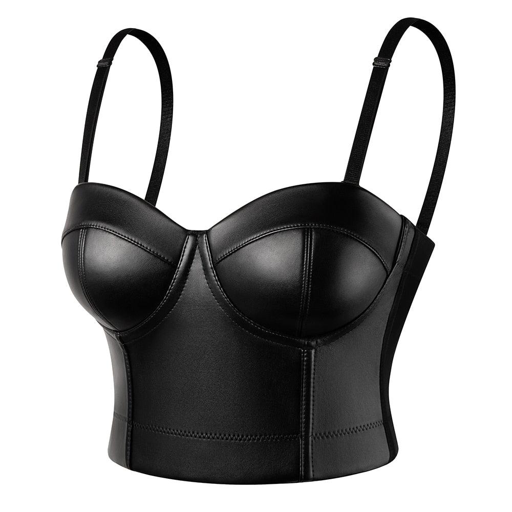 Women's Corset Black PU Leather Crop Top-Secret Slim Wear