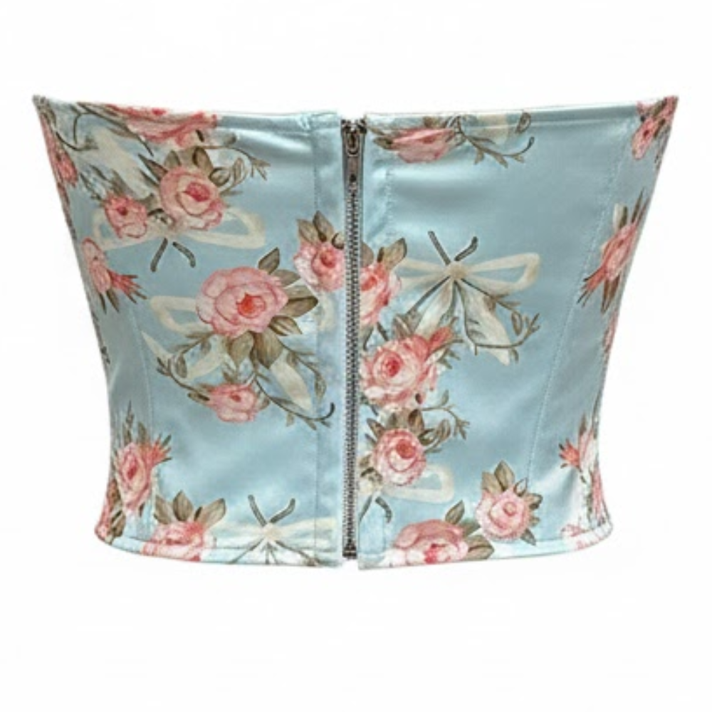 Floral Print Strapless Bustier Corset Top for Women