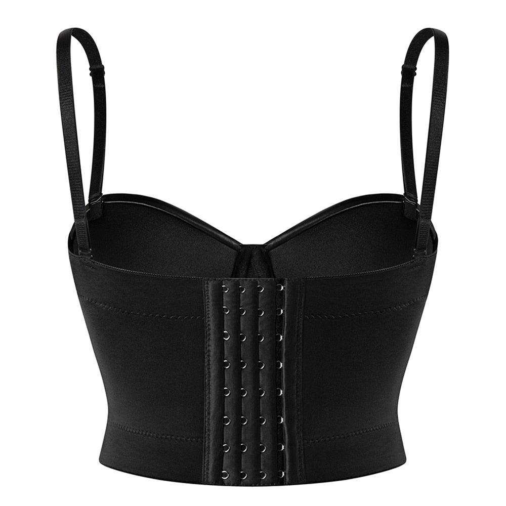 Women's Corset Black PU Leather Crop Top-Secret Slim Wear