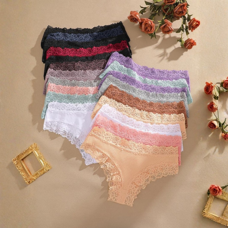 Cotton Panties Lace Low Rise Basic Brazilian Bikini Cute Panties Soft Breathable
