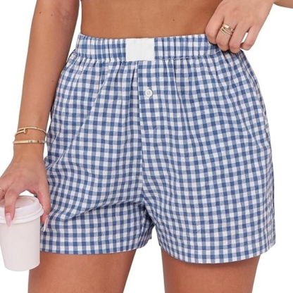 Women Gingham Plaid Boxer Lounge Shorts