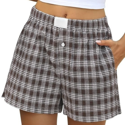 Women Gingham Plaid Boxer Lounge Shorts
