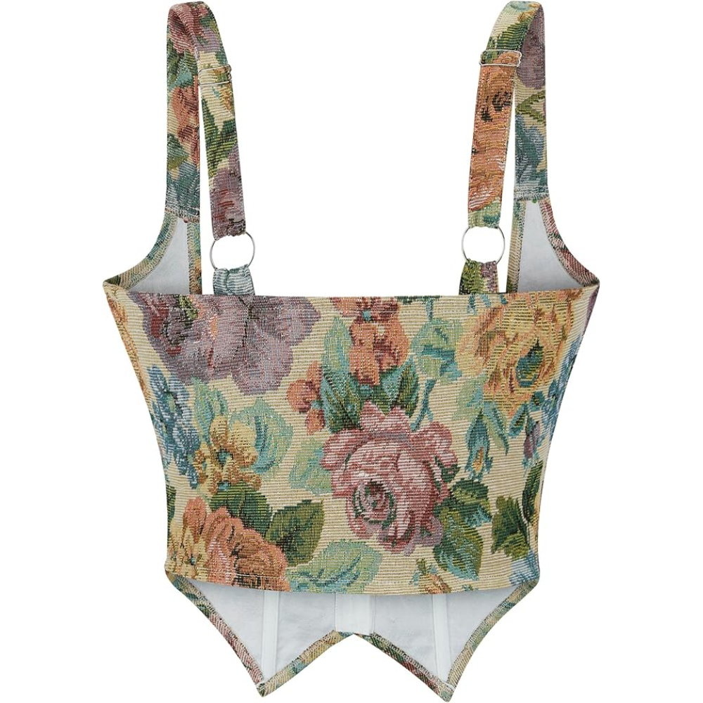 Vintage Floral Print Underbust Corset Top For Women