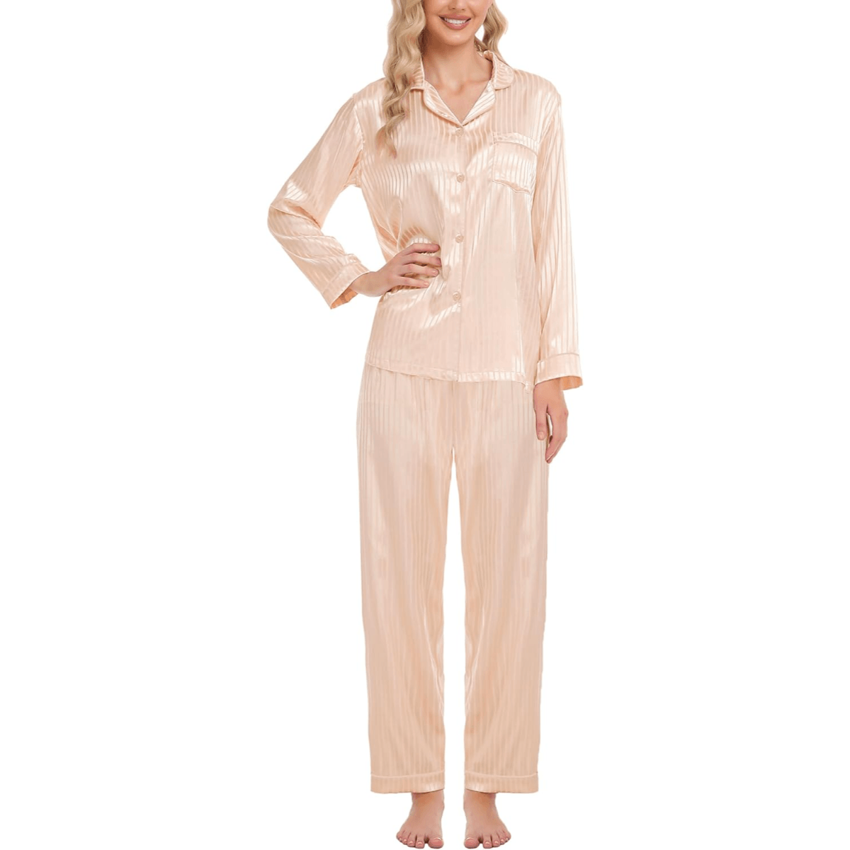 Striped Satin Pajama Set – Elegant and Comfortable Loungewear-Secret Slim Wear
