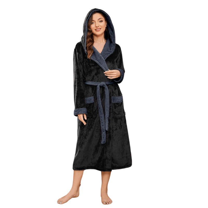 Long Hooded Fleece Bathrobe – Comfortable and Stylish Lounge Wear-Secret Slim Wear